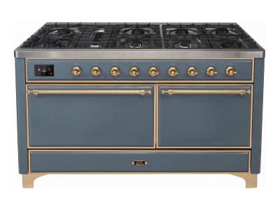 60" ILVE Majestic II Dual Fuel Natural Gas Range with Brass Trim - UM15FDQNS3/BGG NG