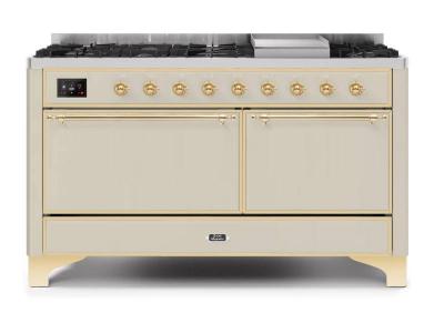 60" ILVE Majestic II Dual Fuel Liquid Propane Range with Brass Trim - UM15FDQNS3/AWG LP