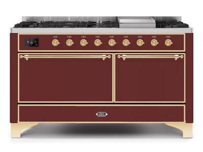 60" ILVE Majestic II Dual Fuel Liquid Propane Range with Brass Trim - UM15FDQNS3/BUG LP