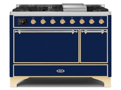 48" ILVE 5.02 Cu. Ft. Majestic II Dual Fuel Natural Gas Freestanding Range in Blue with Brass Trim - UM12FDQNS3/MBG NG