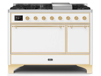 48" ILVE 5.02 Cu. Ft. Majestic II Dual Fuel Natural Gas Freestanding Range in White with Brass Trim - UM12FDQNS3/WHG NG