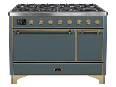 48" ILVE 5.02 Cu. Ft. Majestic II Dual Fuel Natural Gas Freestanding Range in Blue Grey with Brass Trim - UM12FDQNS3/BGG NG