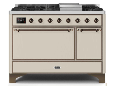 48" ILVE Majestic II Dual Fuel Natural Gas Freestanding Range in Antique White with Bronze Trim - UM12FDQNS3/AWB NG