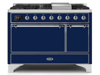 48" ILVE Majestic II Dual Fuel Natural Gas Freestanding Range in Blue with Chrome Trim - UM12FDQNS3/MBC NG