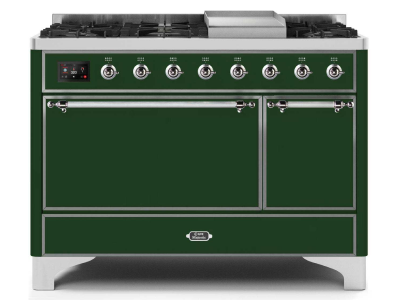 48" ILVE Majestic II Dual Fuel Natural Gas Freestanding Range in Emerald Green with Chrome Trim - UM12FDQNS3/EGC NG