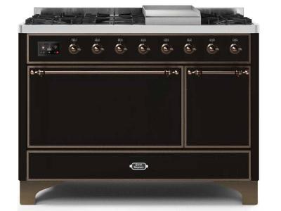 48" ILVE Majestic II Dual Fuel Natural Gas Freestanding Range in Glossy Black with Bronze Trim - UM12FDQNS3/BKB NG