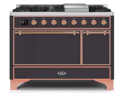 48" ILVE Majestic II Dual Fuel Natural Gas Freestanding Range in Matte Graphite with Copper Trim - UM12FDQNS3/MGP NG
