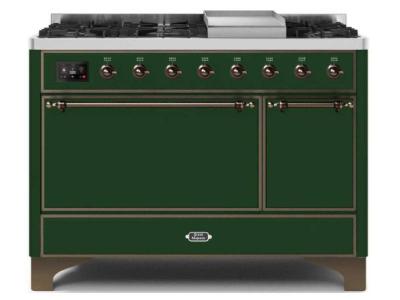 48" ILVE Majestic II Dual Fuel Natural Gas Freestanding Range in Emerald Green with Bronze Trim - UM12FDQNS3/EGB NG