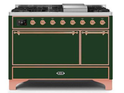 48" ILVE Majestic II Dual Fuel Natural Gas Freestanding Range in Emerald Green with Copper Trim - UM12FDQNS3/EGP NG
