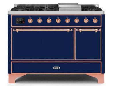 48" ILVE Majestic II Dual Fuel Natural Gas Freestanding Range in Blue with Copper Trim - UM12FDQNS3/MBP NG