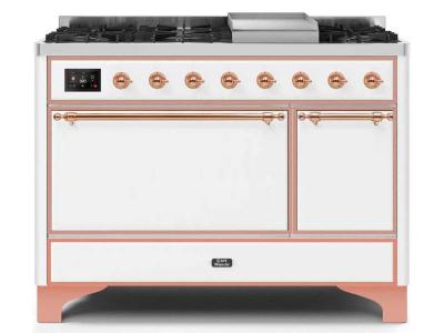 48" ILVE Majestic II Dual Fuel Natural Gas Freestanding Range in White with Copper Trim - UM12FDQNS3/WHP NG