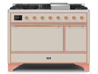 48" ILVE Majestic II Dual Fuel Natural Gas Freestanding Range in Antique White with Copper Trim - UM12FDQNS3/AWP NG