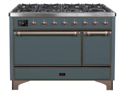 48" ILVE Majestic II Dual Fuel Natural Gas Freestanding Range in Blue Grey with Bronze Trim - UM12FDQNS3/BGB NG