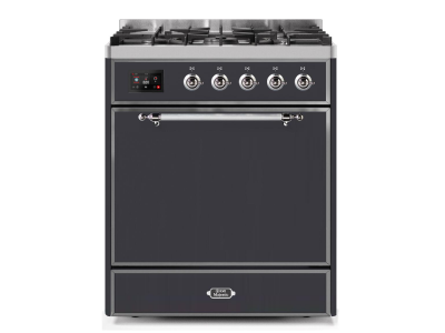 30" ILVE Majestic II Dual Fuel Freestanding Range in Matte Graphite with Chrome Trim - UM30DQNE3/MGC NG
