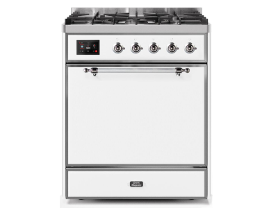 30" ILVE Majestic II Dual Fuel Freestanding Range in White with Chrome Trim - UM30DQNE3/WHC NG