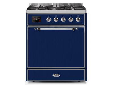30" ILVE Majestic II Dual Fuel Freestanding Range in Blue with Chrome Trim - UM30DQNE3/MBC NG