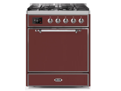 30" ILVE Majestic II Dual Fuel Freestanding Range in Burgandy with Chrome Trim - UM30DQNE3/BUC NG