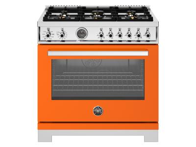 36" Bertazzoni Dual Fuel Range with 6 Brass Burners Cast Iron Griddle and Electric Self-Clean Oven - PRO366BCFEPART
