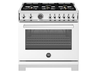 36" Bertazzoni All Gas Range with 6 Brass Burners and Cast Iron Griddle in Bianco - PRO366BCFGMBIT