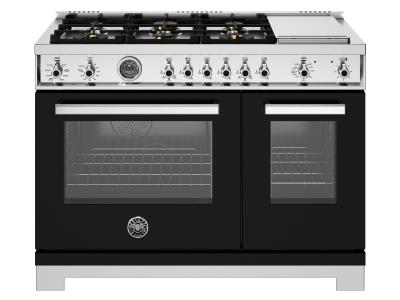 48" Bertazzoni Professional Series Dual Fuel Range with 6 Brass Burners in Nero - PRO486BTFEPNET