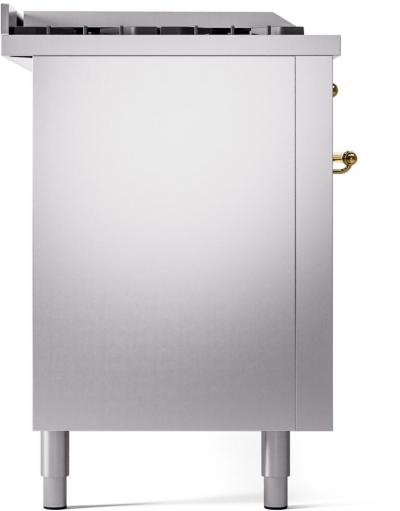 60" ILVE Nostalgie II Dual Fuel Natural Gas Freestanding Range in Stainless Steel with Brass Trim - UP60FSNMP/SSG NG