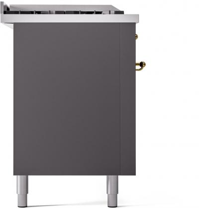 60" ILVE Nostalgie II Dual Fuel Natural Gas Freestanding Range in Matte Graphite with Brass Trim - UP60FSNMP/MGG NG