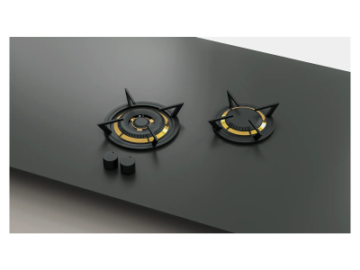 21" Tulip 30650 BTU Modular Gas Cooktop with 2 Sealed Burner Brass Trim with Black Knobs - 19501