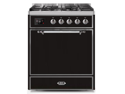 30" ILVE Majestic II Dual Fuel Freestanding Range in Glossy Black with Chrome Trim - UM30DQNE3/BKC LP