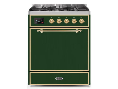 30" ILVE Majestic II Dual Fuel Freestanding Range in Emerald Green with Brass Trim - UM30DQNE3/EGG NG