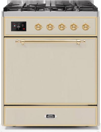 30" ILVE Majestic II Dual Fuel Freestanding Range in Antique White with Brass Trim - UM30DQNE3/AWG NG