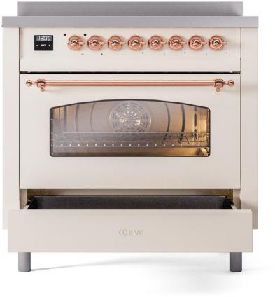 36" ILVE Nostalgie II Electric Freestanding Range in Antique White with Copper Trim - UPI366NMP/AWP