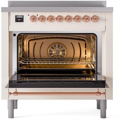 36" ILVE Nostalgie II Electric Freestanding Range in Antique White with Copper Trim - UPI366NMP/AWP