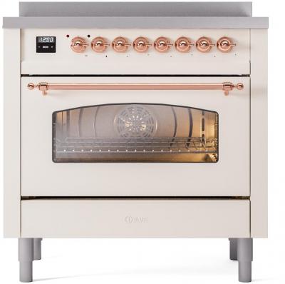 36" ILVE Nostalgie II Electric Freestanding Range in Antique White with Copper Trim - UPI366NMP/AWP
