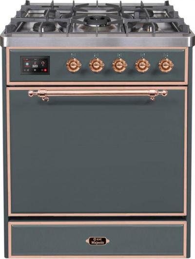 30" ILVE Majestic II Dual Fuel Freestanding Range in Blue Grey with Copper Trim - UM30DQNE3/BGP LP