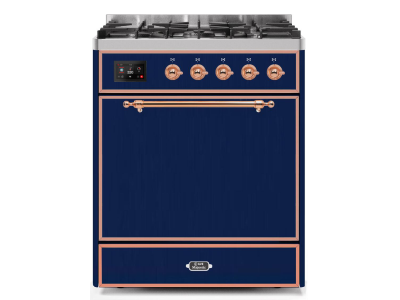 30" ILVE Majestic II Dual Fuel Freestanding Range in Blue with Copper Trim - UM30DQNE3/MBP NG