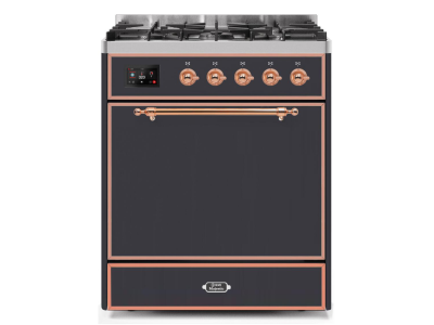 30" ILVE Majestic II Dual Fuel Freestanding Range in Matte Graphite with Copper Trim - UM30DQNE3/MGP NG