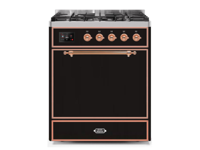 30" ILVE Majestic II Dual Fuel Freestanding Range in Glossy Black with Copper Trim - UM30DQNE3/BKP NG