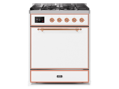 30" ILVE Majestic II Dual Fuel Freestanding Range in White with Copper Trim - UM30DQNE3/WHP NG