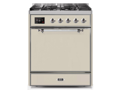 30" ILVE Majestic II Dual Fuel Freestanding Range in Antique White with Chrome Trim - UM30DQNE3/AWC LP