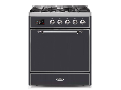 30" ILVE Majestic II Dual Fuel Freestanding Range in Matte Graphite with Chrome Trim - UM30DQNE3/MGC LP