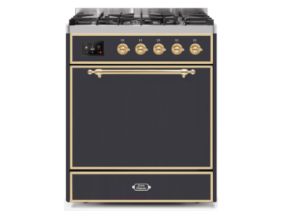 30" ILVE Majestic II Dual Fuel Freestanding Range in Matte Graphite with Brass Trim - UM30DQNE3/MGG LP