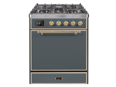 30" ILVE Majestic II Dual Fuel Freestanding Range in Blue Grey with Brass Trim - UM30DQNE3/BGG LP