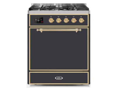 30" ILVE Majestic II Dual Fuel Freestanding Range in Matte Graphite with Brass Trim - UM30DQNE3/MGG NG