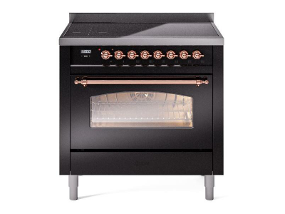 36" ILVE Nostalgie II Electric Freestanding Range in Glossy Black with Copper Trim - UPI366NMP/BKP