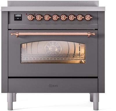 36" ILVE Nostalgie II Electric Freestanding Range in Matte Graphite with Copper Trim - UPI366NMP/MGP