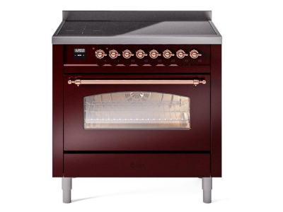 36" ILVE Nostalgie II Electric Freestanding Range in Burgundy with Copper Trim - UPI366NMP/BUP