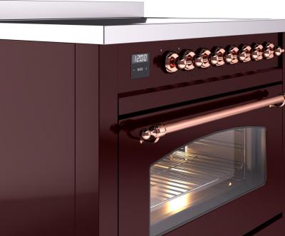 36" ILVE Nostalgie II Electric Freestanding Range in Burgundy with Copper Trim - UPI366NMP/BUP