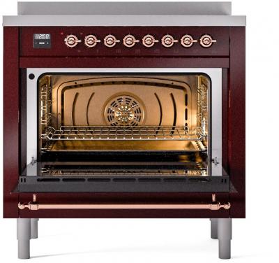 36" ILVE Nostalgie II Electric Freestanding Range in Burgundy with Copper Trim - UPI366NMP/BUP