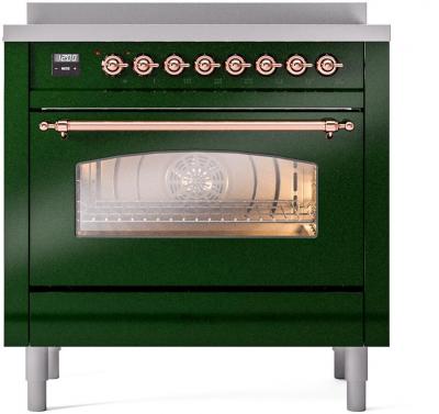 36" ILVE Nostalgie II Electric Freestanding Range in Emerald Green with Copper Trim - UPI366NMP/EGP