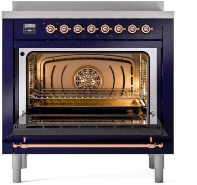 36" ILVE Nostalgie II Electric Freestanding Range in Blue with Copper Trim - UPI366NMP/MBP